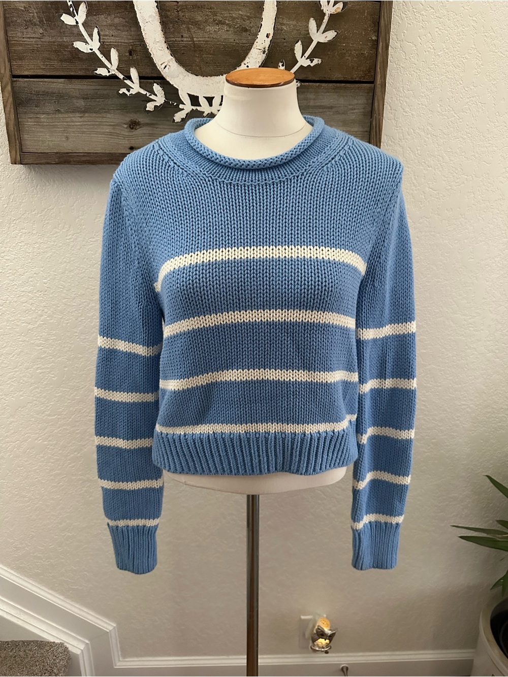 La Ligne Mini Marina blue white striped cropped sweater ladies size Small